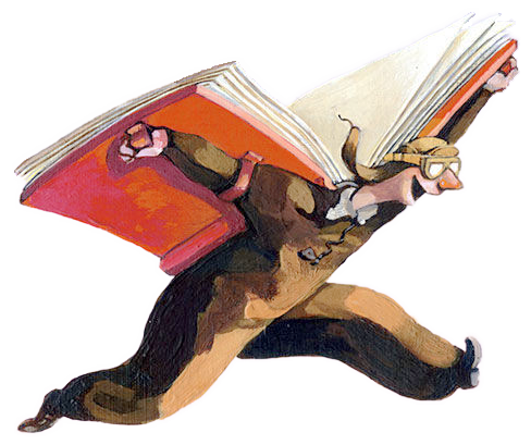 man flying on his book